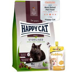 Happy Cat Sterilised Kuzu Kısırlaştırılmış Kedi Maması 4 Kg + Gimcat Kedi Pudingi 150 Gr - Happy Cat