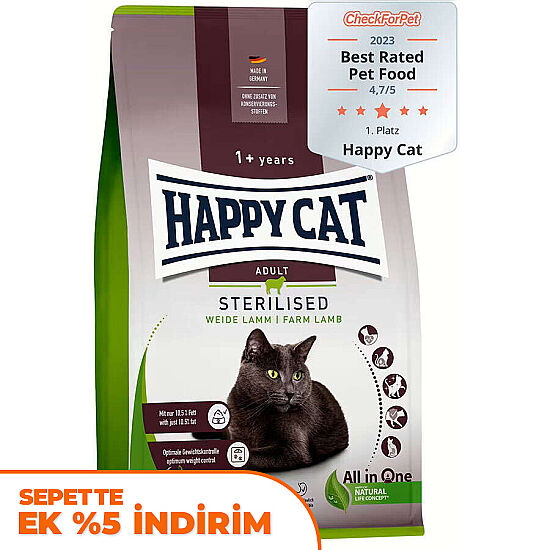 Happy Cat Sterilised Kuzu Kısırlaştırılmış Kedi Maması 4 Kg - 1