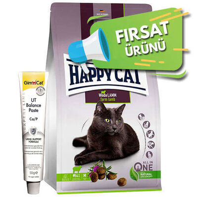 Happy Cat Sterilised Kuzu Kısırlaştırılmış Kedi Maması 4 Kg x 2 Adet (Toplam 8 Kg) + Gimcat UT Balance Paste