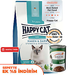Happy Cat Stomach Intestines Hassas Sindirim Kedi Maması 4 Kg + 2 Adet Favor Kuzu Konservesi 400 Gr - Happy Cat