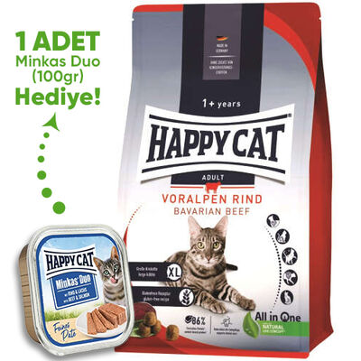 Happy Cat Voralpen Rind Biftekli Kedi Maması 4 Kg + Happy Cat 100 Gr Yaş Mama