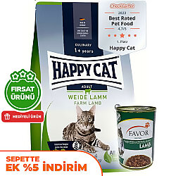 Happy Cat Culinary Weide Lamm Kuzu Etli Kedi Maması 10 Kg + 5 Adet Favor Kuzu Konservesi 400 Gr - Happy Cat
