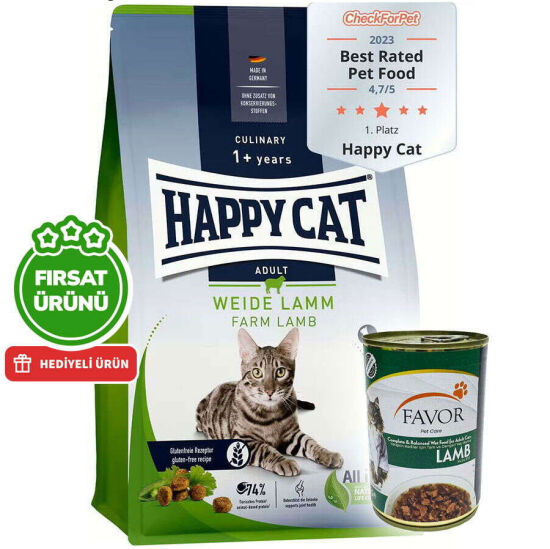 Happy Cat Culinary Weide Lamm Kuzu Etli Kedi Maması 10 Kg + 5 Adet Favor Kuzu Konservesi 400 Gr - 1