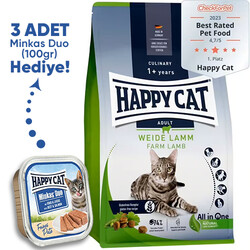 Happy Cat - Happy Cat Culinary Weide Lamm Kuzu Etli Kedi Maması 10 Kg + 3 Adet Happy Cat 100 Gr