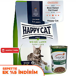 Happy Cat Culinary Weide Lamm Kuzu Etli Kedi Maması 4 Kg + 2 Adet Favor Kuzu Konservesi 400 Gr - Happy Cat