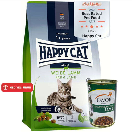 Happy Cat Culinary Weide Lamm Kuzu Etli Kedi Maması 4 Kg + 2 Adet Favor Kuzu Konservesi 400 Gr - 1