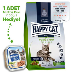 Happy Cat - Happy Cat Culinary Weide Lamm Kuzu Etli Kedi Maması 4 Kg + Happy Cat 100 Gr Yaş Mama