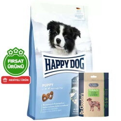 Happy Dog Puppy Kümes Hayvanı ve Somon Yavru Köpek Maması 10 Kg + 2 Adet Dr. Clauders Kuzulu Ödül Küpleri 80 Gr - Happy Dog