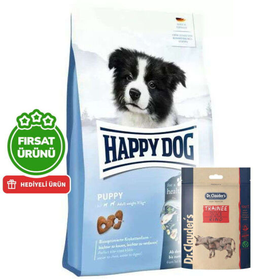 Happy Dog Puppy Kümes Hayvanı ve Somon Yavru Köpek Maması 10 Kg + 2 Adet Dr. Clauders Biftekli Ödül 80 Gr - 1