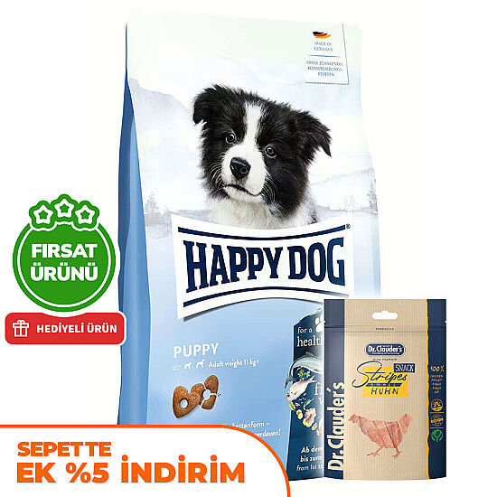 Happy Dog Puppy Kümes Hayvanı ve Somon Yavru Köpek Maması 10 Kg + 2 Adet Dr. Clauders Ödül 80 Gr - 1