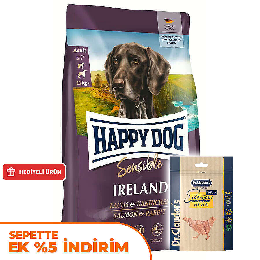 Happy Dog Ireland Somon ve Tavşanlı Köpek Maması 4 Kg + Dr. Clauders Ödül 80 Gr