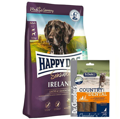Happy Dog Ireland Somon ve Tavşanlı Köpek Maması 12,5 Kg + Dr. Clauders Country Dental Ödül