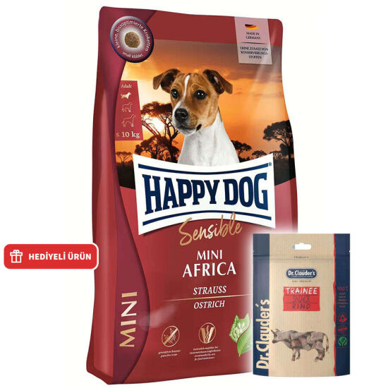 Happy Dog Mini Africa Küçük Irk Tahılsız Köpek Maması 4 Kg + Dr. Clauders Biftekli Ödül Küpleri 80 Gr