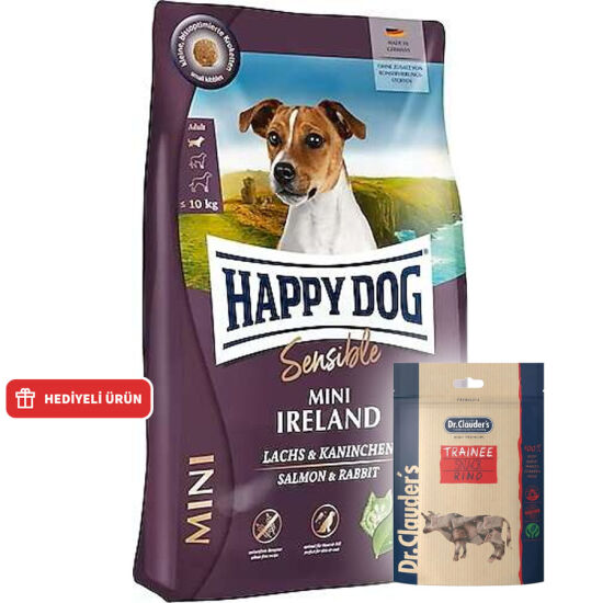 Happy Dog Mini Ireland Tavşan ve Somonlu Küçük Irk Köpek Maması 4 Kg + Dr. Clauders Biftekli Ödül Küpleri 80 Gr - 1