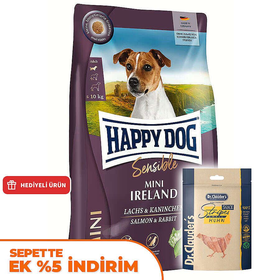 Happy Dog Mini Ireland Tavşan ve Somonlu Küçük Irk Köpek Maması 4 Kg + Dr. Clauders Ödül 80 Gr