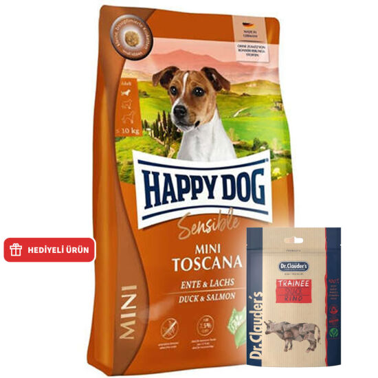 Happy Dog Mini Toscana Küçük Irk Tahılsız Köpek Maması 4 Kg + Dr. Clauders Biftekli Ödül Küpleri 80 Gr - 1