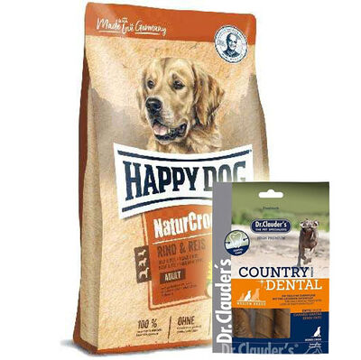 Happy Dog NaturCroq Biftekli Köpek Maması 15 Kg + Dr. Clauders Country Dental Ödül