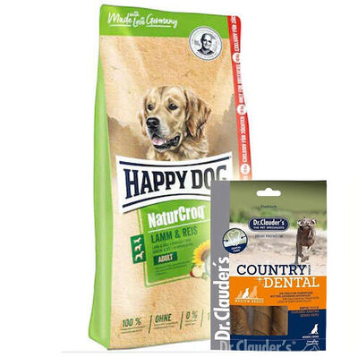 Happy Dog NaturCroq Kuzu Etli Köpek Maması 15 + 3 Kg + Dr. Clauders Country Dental Ödül