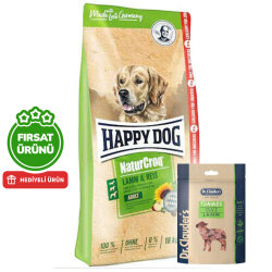 Happy Dog NaturCroq Kuzu Etli Köpek Maması 15 + 3 Kg + 2 Adet Dr. Clauders Kuzulu Ödül Küpleri 80 Gr - Happy Dog