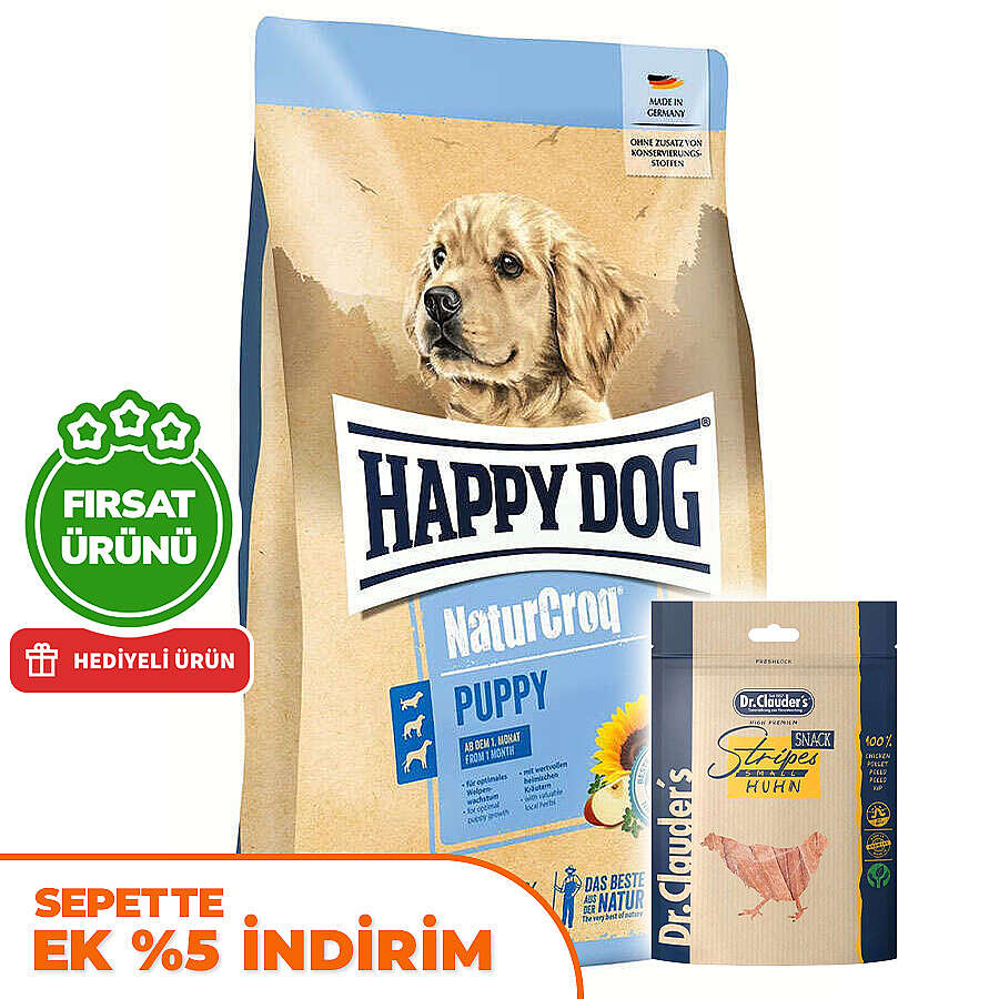 Happy Dog NaturCroq Yavru Köpek Maması 15 Kg + 2 Adet Dr. Clauders Ödül 80 Gr