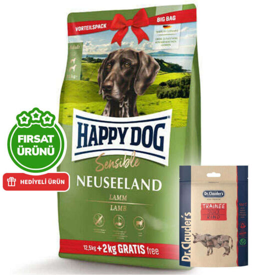 Happy Dog Neuseeland Kuzu Etli Köpek Maması 12,5 + 2 Kg (Toplam 14,5 Kg) + 2 Adet Dr. Clauders Biftekli Ödül 80 Gr - 1