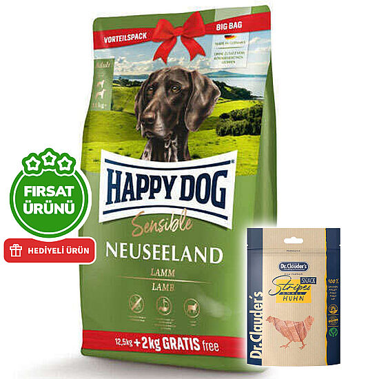 Happy Dog Neuseeland Kuzu Etli Köpek Maması 12,5 + 2 Kg (Toplam 14,5 Kg) + 2 Adet Dr. Clauders Ödül 80 Gr - 2