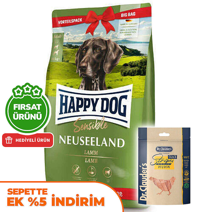 Happy Dog Neuseeland Kuzu Etli Köpek Maması 12,5 + 2 Kg (Toplam 14,5 Kg) + 2 Adet Dr. Clauders Ödül 80 Gr