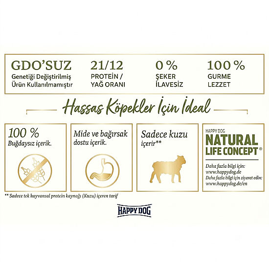 Happy Dog Neuseeland Kuzu Etli Köpek Maması 4 Kg - 5