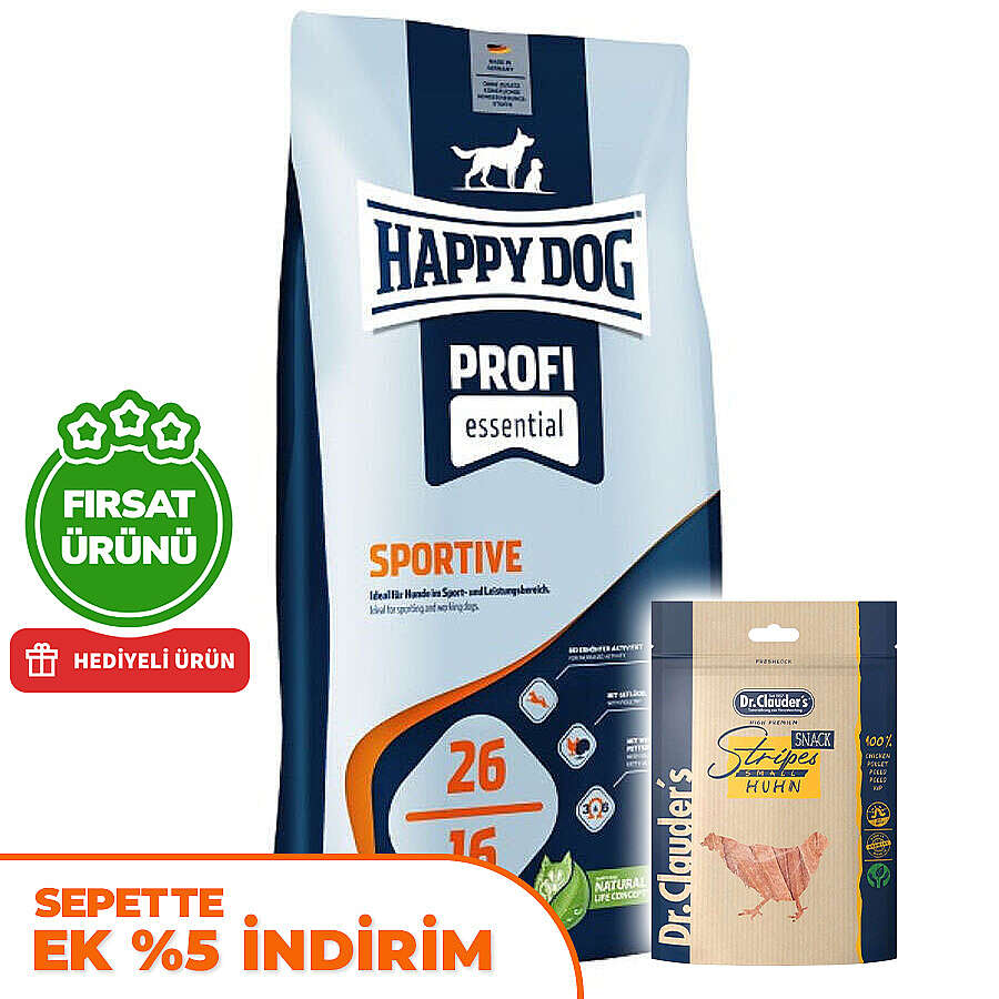 Happy Dog Profi Sportive Tavuk Etli Aktif Köpek Maması 20 Kg + 2 Adet Dr. Clauders Ödül 80 Gr