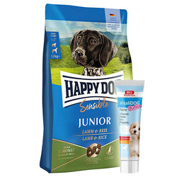 Happy Dog Sensible Junior Kuzu Etli Yavru Köpek Maması 10 Kg + Vitalidog Junior Paste - Thumbnail