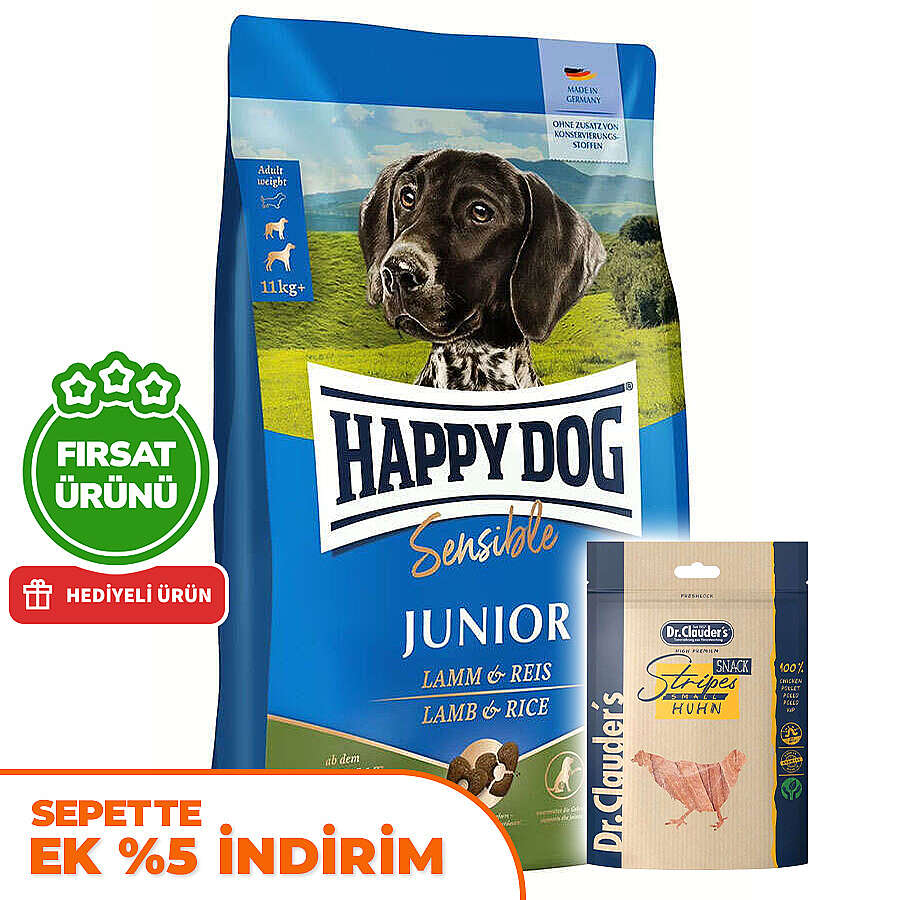 Happy Dog Sensible Junior Kuzu Etli Yavru Köpek Maması 10 Kg + 2 Adet Dr. Clauders Ödül 80 Gr