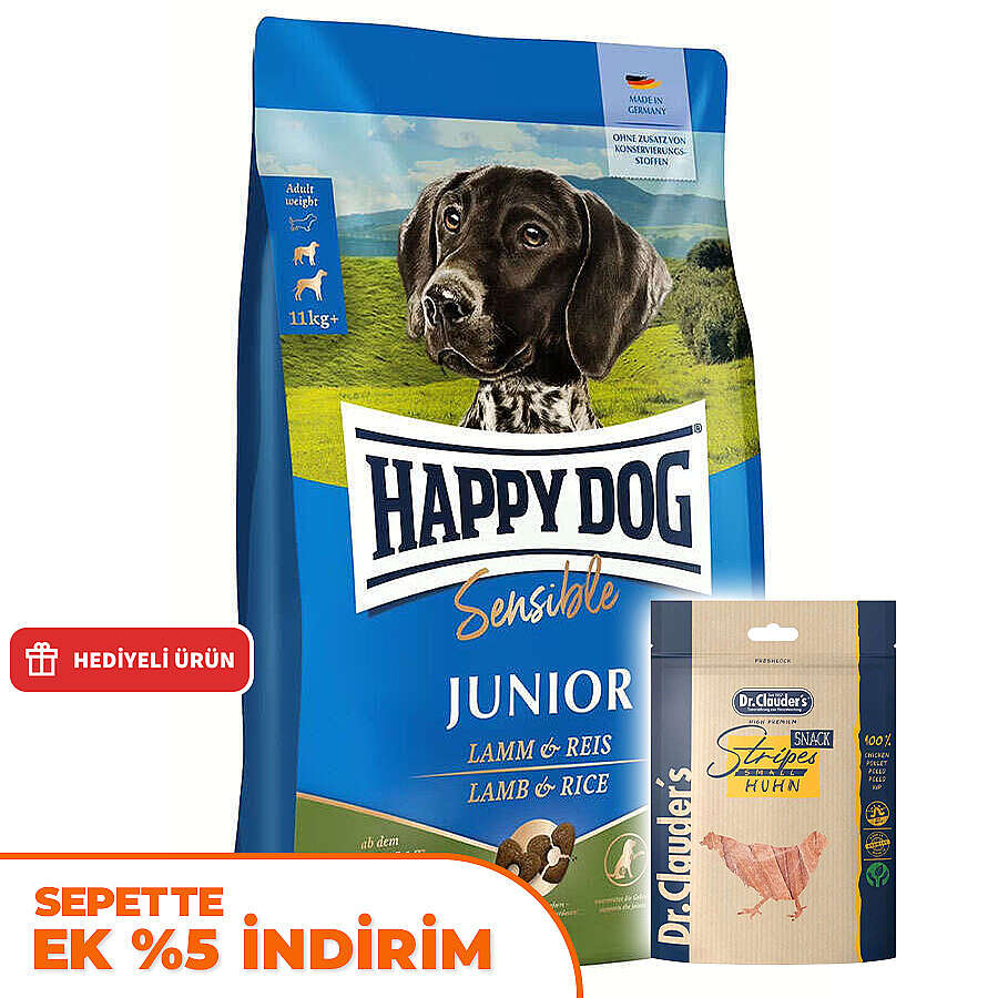 Happy Dog Sensible Junior Kuzu Etli Yavru Köpek Maması 4 Kg + Dr. Clauders Ödül 80 Gr
