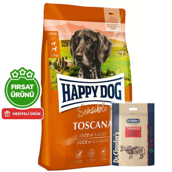 Happy Dog Toscana Ördek ve Somonlu Köpek Maması 12,5 Kg + 2 Adet Dr. Clauders Biftekli Ödül 80 Gr - 1