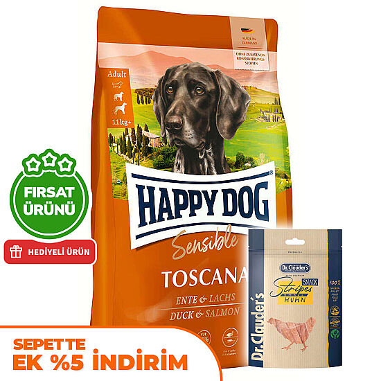Happy Dog Toscana Ördek ve Somonlu Köpek Maması 12,5 Kg + 2 Adet Dr. Clauders Ödül 80 Gr - 1
