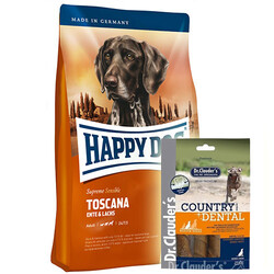 Happy Dog - Happy Dog Toscana Ördek ve Somonlu Köpek Maması 12,5 Kg + Dr. Clauders Country Dental Ödül