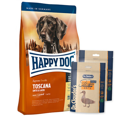 Happy Dog Toscana Ördek ve Somonlu Köpek Maması 12,5 Kg + 2 Adet Dr.Clauders Ödül 80 Gr