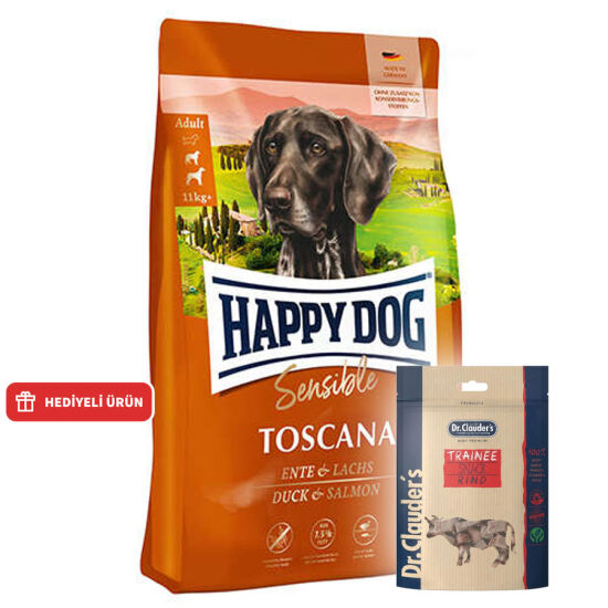 Happy Dog Toscana Ördek ve Somonlu Köpek Maması 4 Kg + Dr. Clauders Biftekli Ödül Küpleri 80 Gr - 1