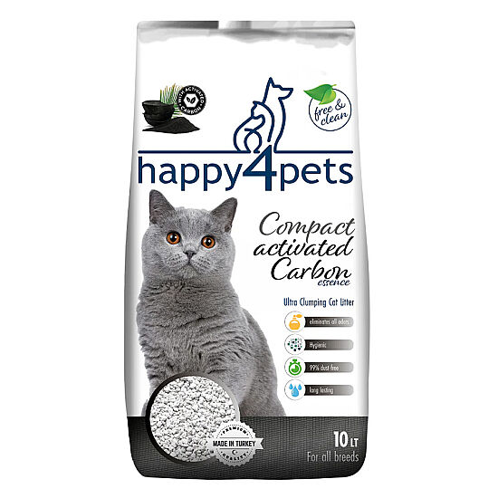 Happy4Pets Aktif Karbon Doğal Topaklanan Kedi Kumu 10 Lt - 1