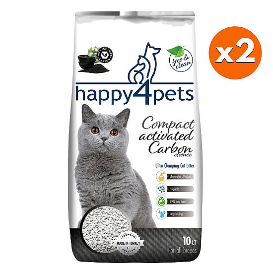 Happy4Pets Aktif Karbon Doğal Topaklanan Kedi Kumu 10 Lt x 2 Adet - 1