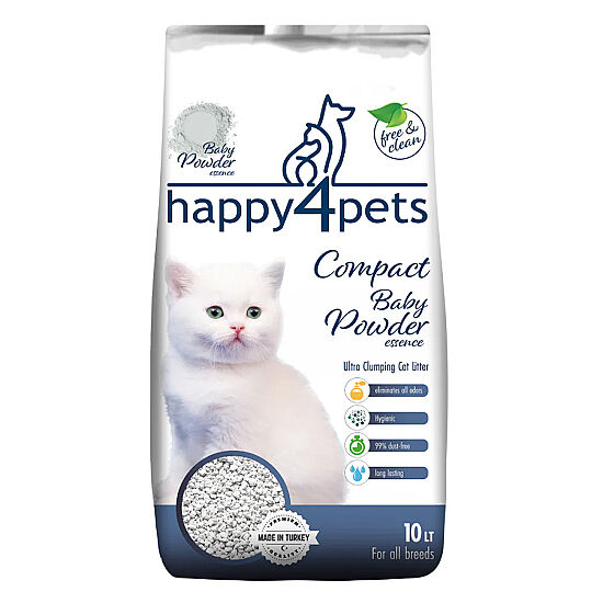 Happy4Pets Doğal İnce Taneli Bebek Pudralı Kedi Kumu 10 Lt - 1