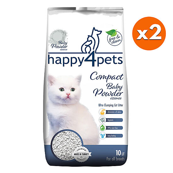 Happy4Pets Doğal İnce Taneli Bebek Pudralı Kedi Kumu 10 Lt x 2 Adet - 1