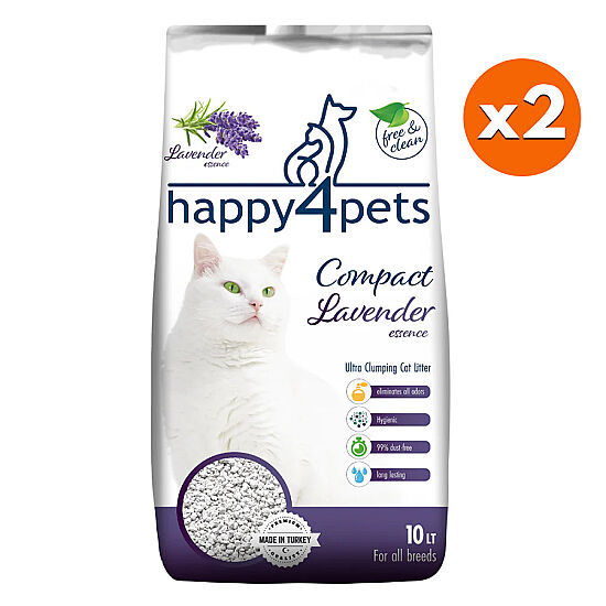 Happy4Pets Doğal İnce Taneli Lavantalı Kedi Kumu 10 Lt x 2 Adet - 1