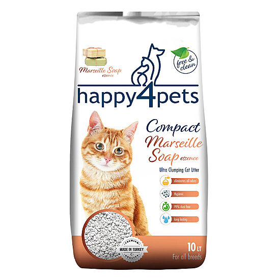 Happy4Pets Doğal İnce Taneli Marsilya Kedi Kumu 10 Lt - 1
