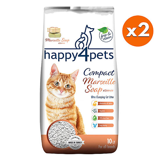 Happy4Pets Doğal İnce Taneli Marsilya Kedi Kumu 10 Lt x 2 Adet - 1
