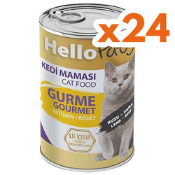 Hello Paty Premium Pate Kuzu,Dana ve Tavuk Etli Kedi Yaş Maması 415 Gr x 24 Adet - Hello Paty