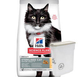 Hills 7+ Kısırlaştırılmış Tavuklu Yaşlı Kedi Maması 1,5 Kg + Saklama Kabı - Hills
