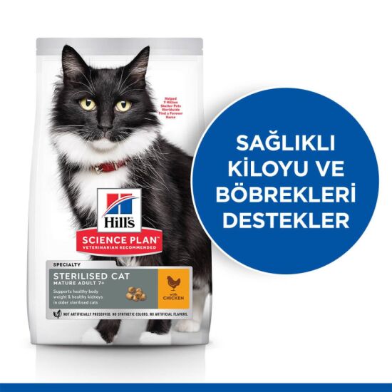Hills 7+ Kısırlaştırılmış Tavuklu Yaşlı Kedi Maması 1,5 Kg + Saklama Kabı - 3