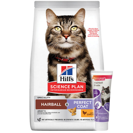 Hills Hairball Perfect Coat Tüy Yumağı Kontrol Tavuklu Kedi Maması 1,5 Kg + Beaphar Malt Macun 100 Gr - 1