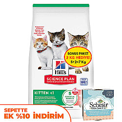 Hills Kitten Somonlu Yavru Kedi Maması 5 + 2 Kg (Toplam 7 Kg) + 2 Adet Schesir Ton Balıklı ve Aloe Kedi Konservesi - Hills