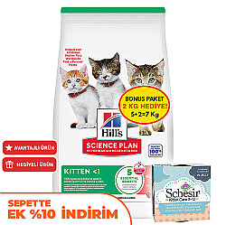 Hills Kitten Somonlu Yavru Kedi Maması 5 + 2 Kg (Toplam 7 Kg) + 2 Adet Schesir Ton Balıklı ve Aloe Kedi Konservesi - Hills